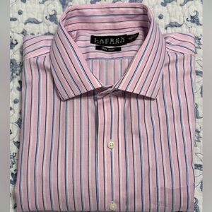 Lauren Ralph Lauren Men’s Pink Stripe Dress Shirt 16 32/33 button cuff spread